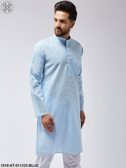 Men's Cotton Linen Sky Blue Only Long Kurta