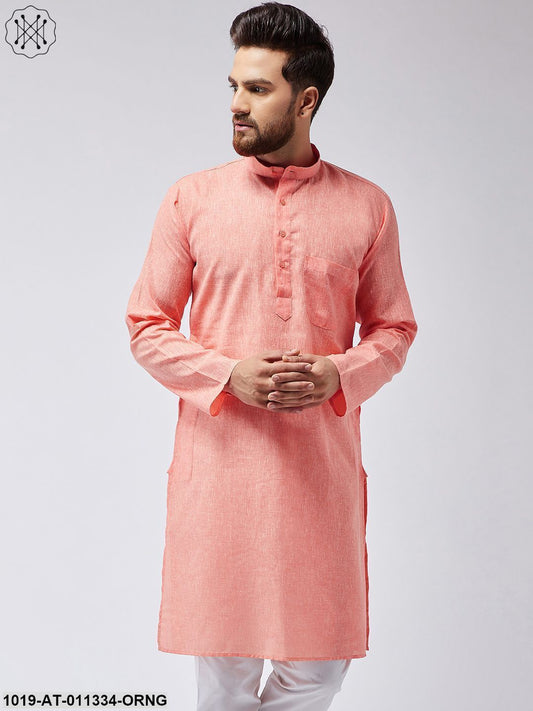 Men's Cotton Linen Orange Only Long Kurta