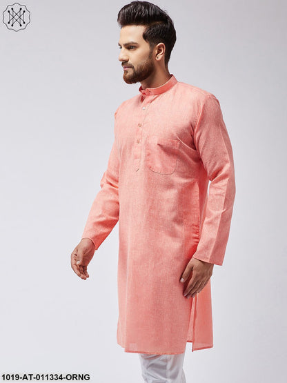 Men's Cotton Linen Orange Only Long Kurta