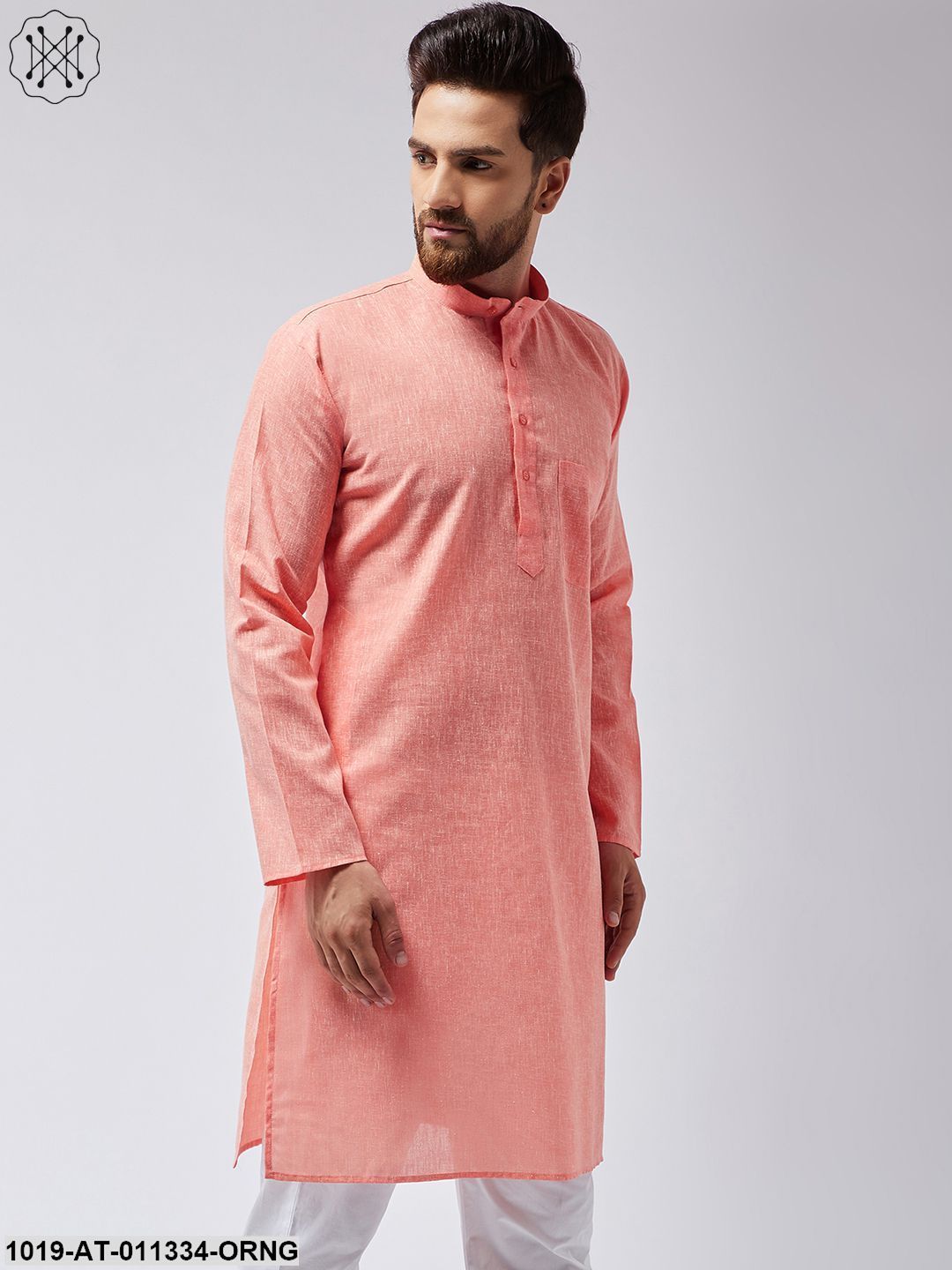 Men's Cotton Linen Orange Only Long Kurta