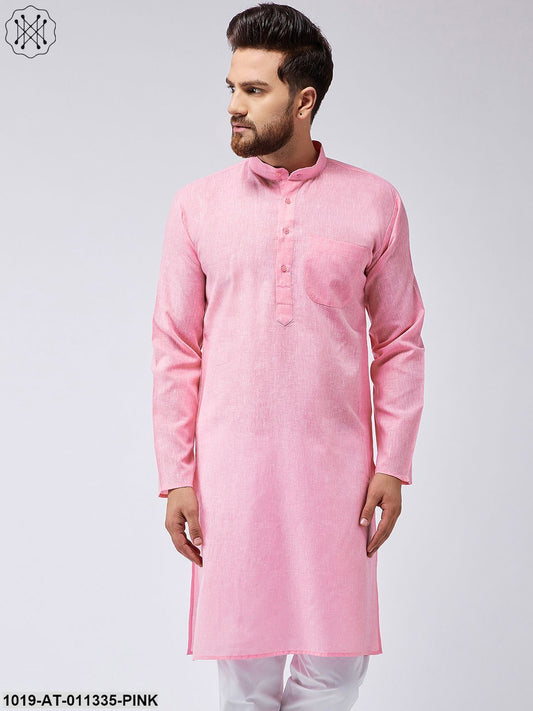 Men's Cotton Linen Pink Only Long Kurta