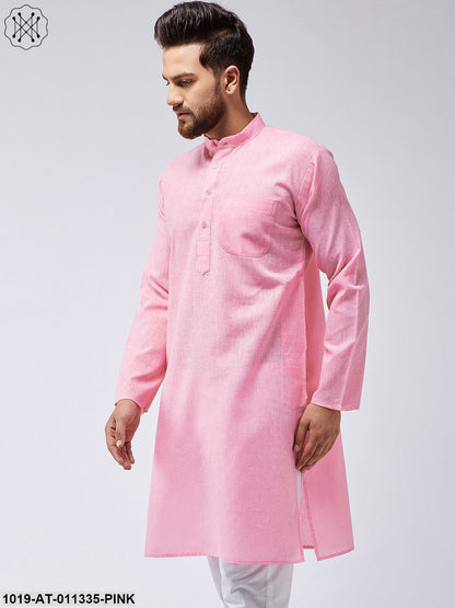 Men's Cotton Linen Pink Only Long Kurta