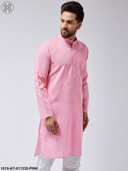 Men's Cotton Linen Pink Only Long Kurta