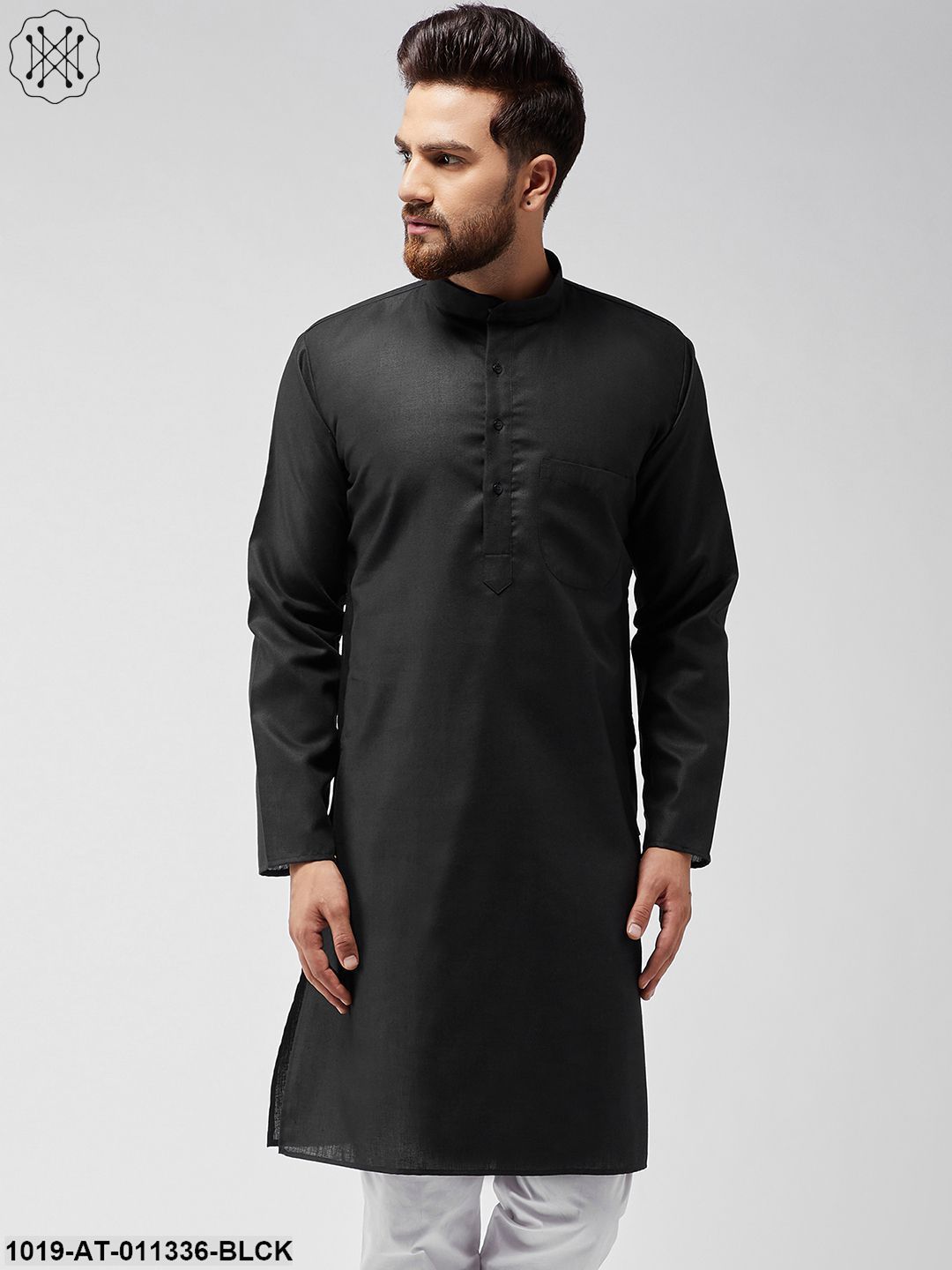 Men's Cotton Linen Black Only Long Kurta