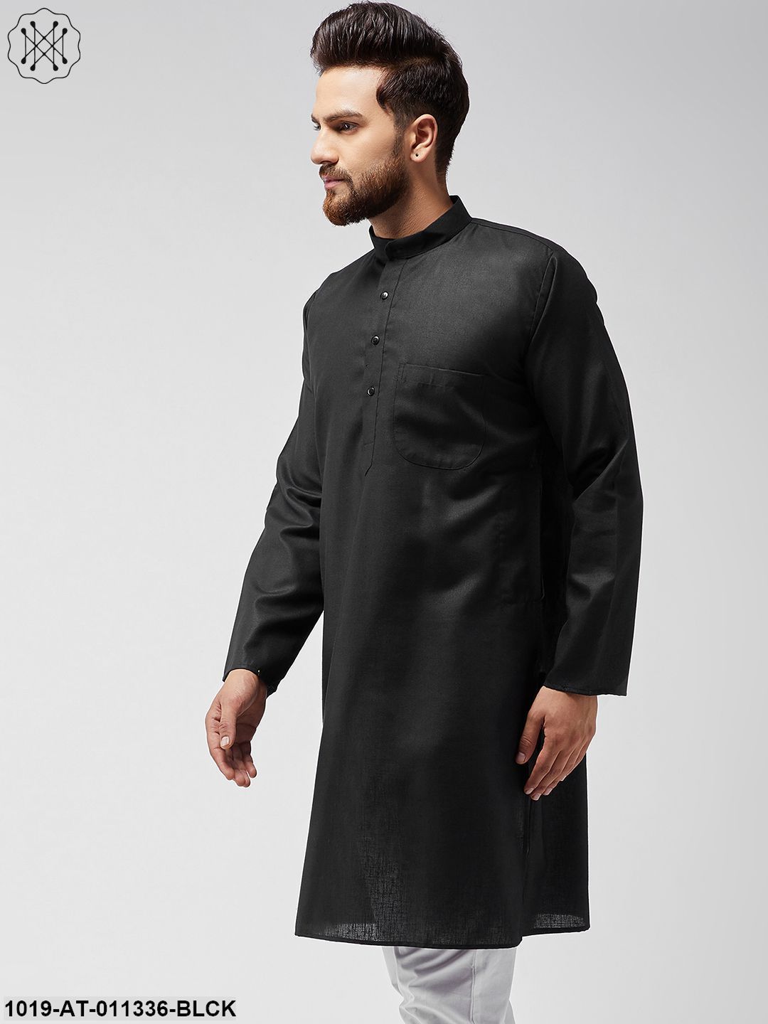 Men's Cotton Linen Black Only Long Kurta