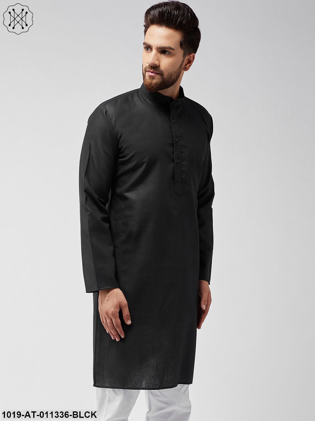 Men's Cotton Linen Black Only Long Kurta