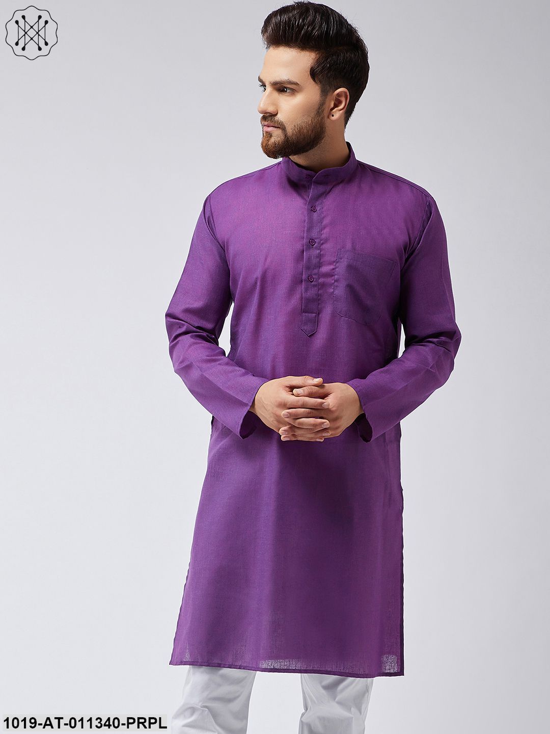 Men's Cotton Linen Purple Only Long Kurta