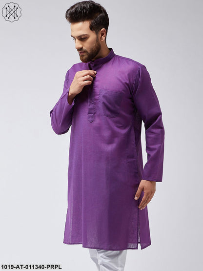 Men's Cotton Linen Purple Only Long Kurta