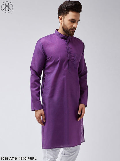 Men's Cotton Linen Purple Only Long Kurta