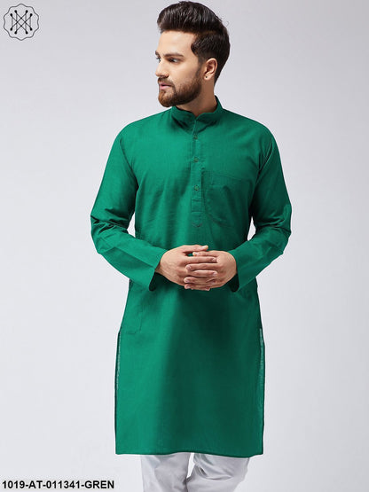 Men's Cotton Linen Dark Green Only Long Kurta