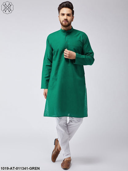 Men's Cotton Linen Dark Green Only Long Kurta