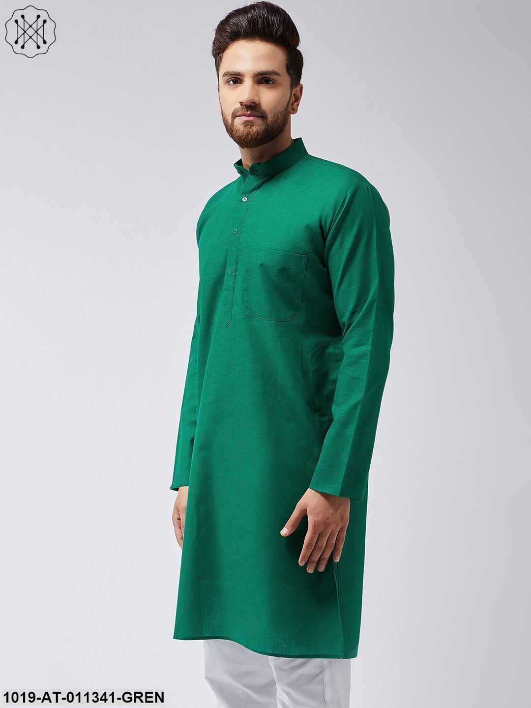 Men's Cotton Linen Dark Green Only Long Kurta