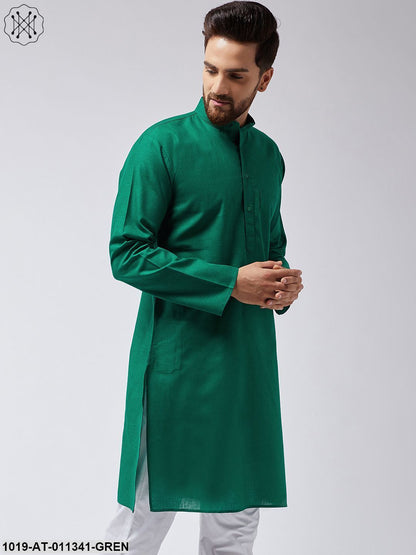 Men's Cotton Linen Dark Green Only Long Kurta