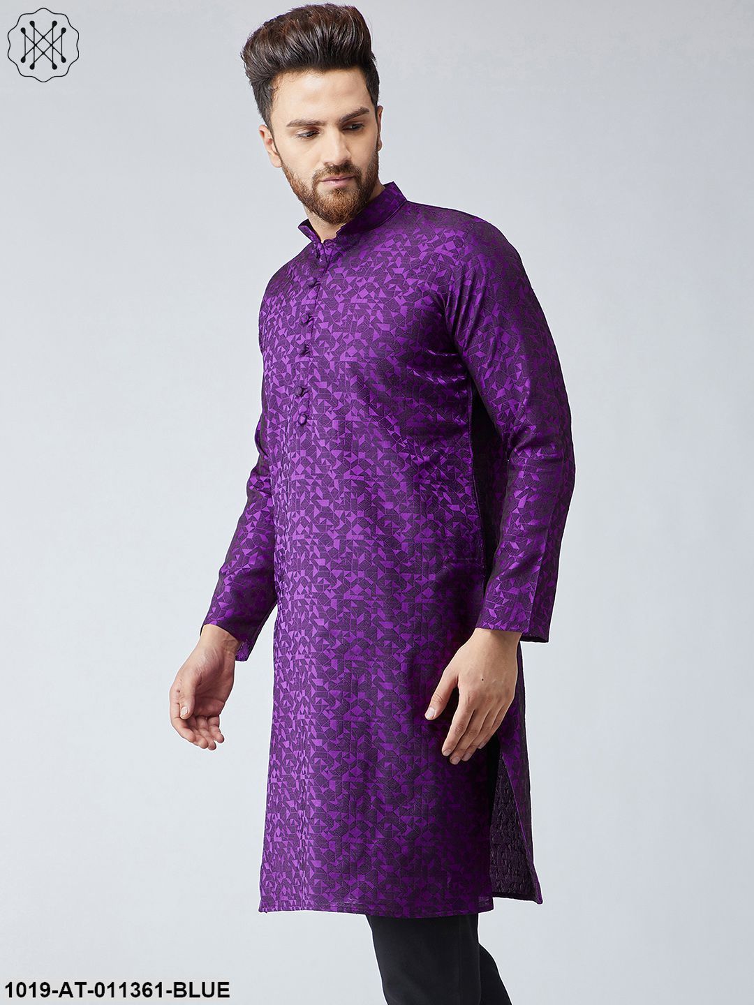 Men's Silk Blend Violet Only Long Kurta