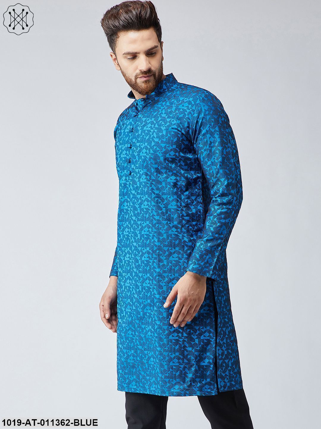 Men's Silk Blend Blue Only Long Kurta