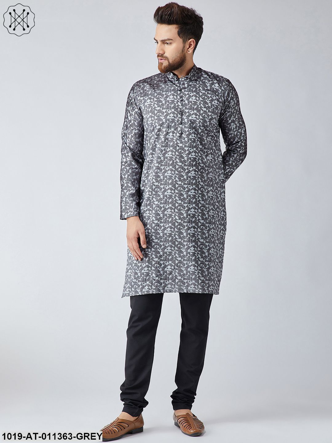 Men's Silk Blend Grey Only Long Kurta