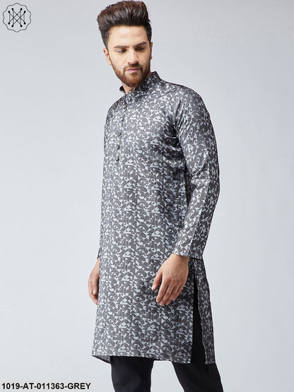 Men's Silk Blend Grey Only Long Kurta