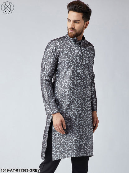 Men's Silk Blend Grey Only Long Kurta