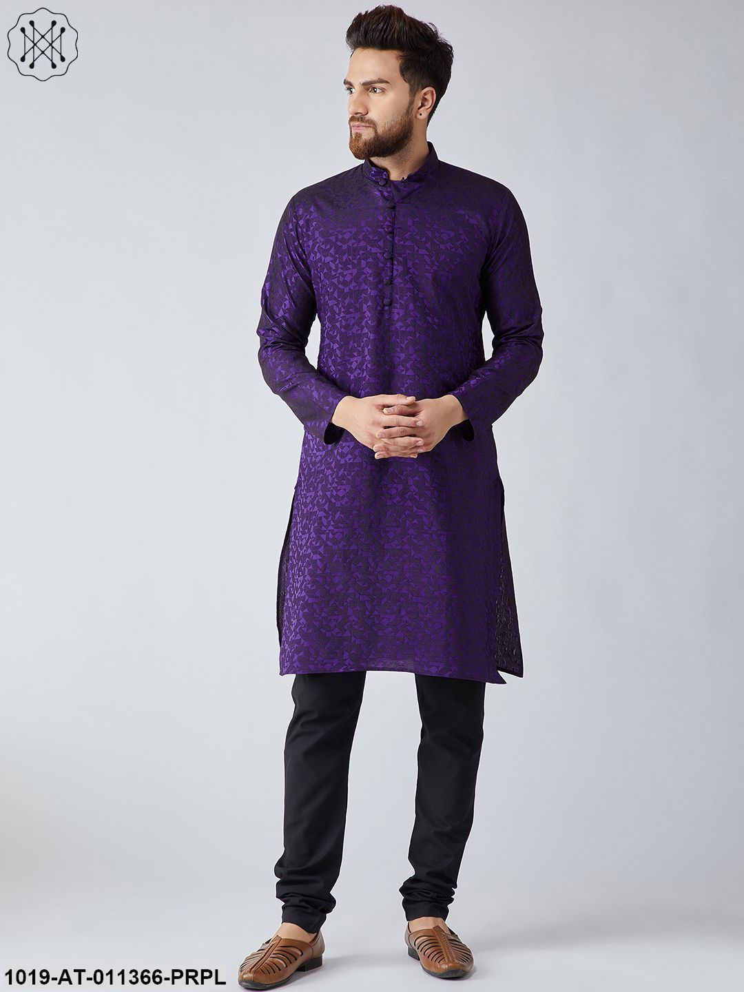 Men's Silk Blend Purple Only Long Kurta