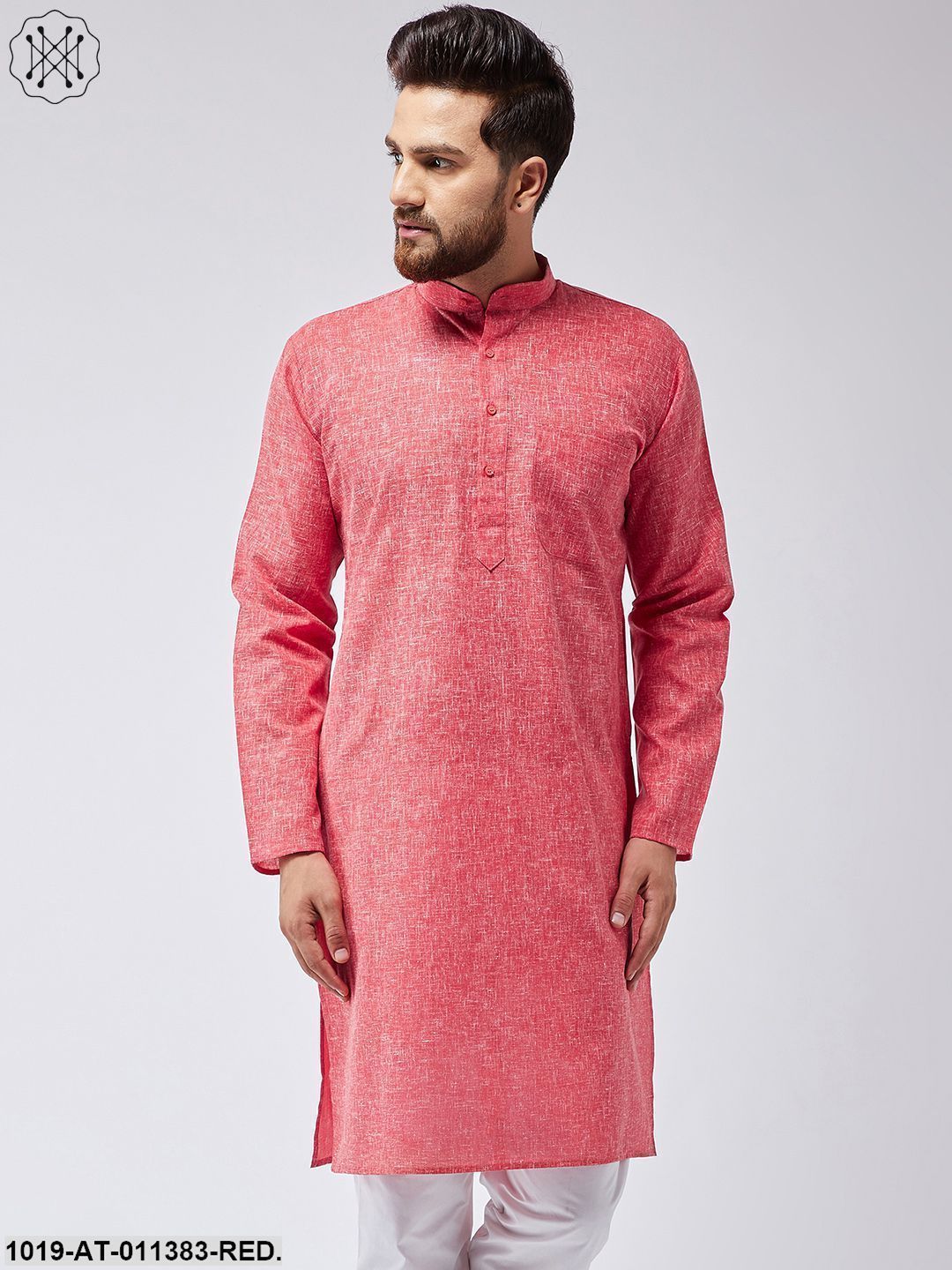 Men's Cotton Blend Red Only Long Kurta