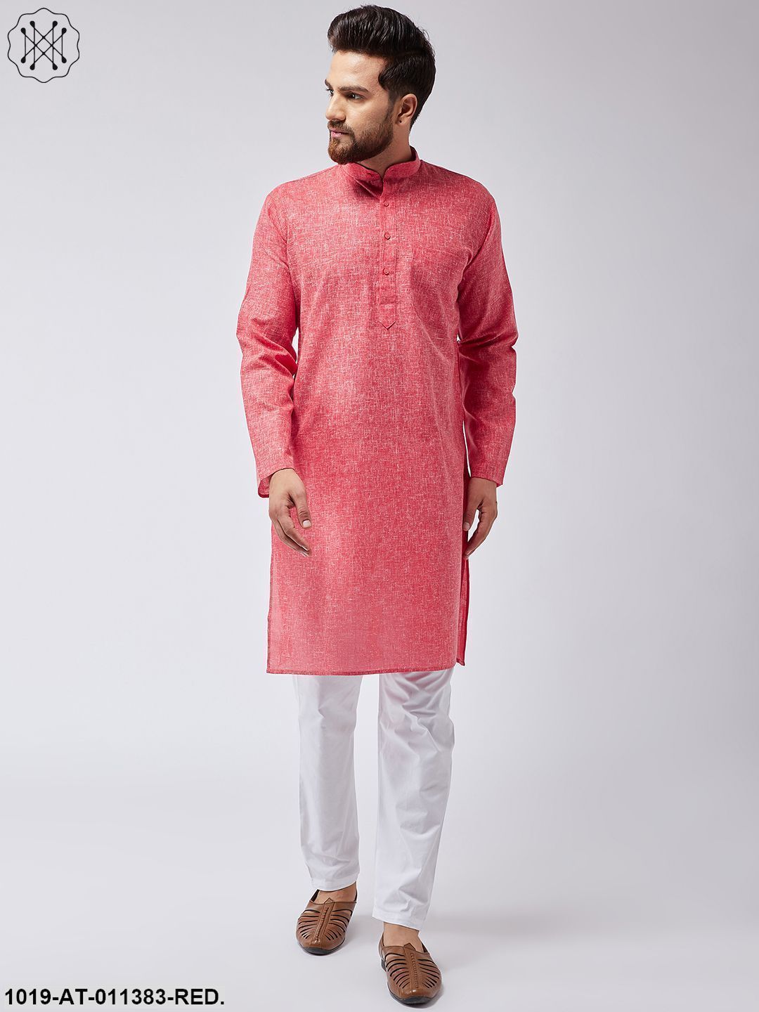 Men's Cotton Blend Red Only Long Kurta