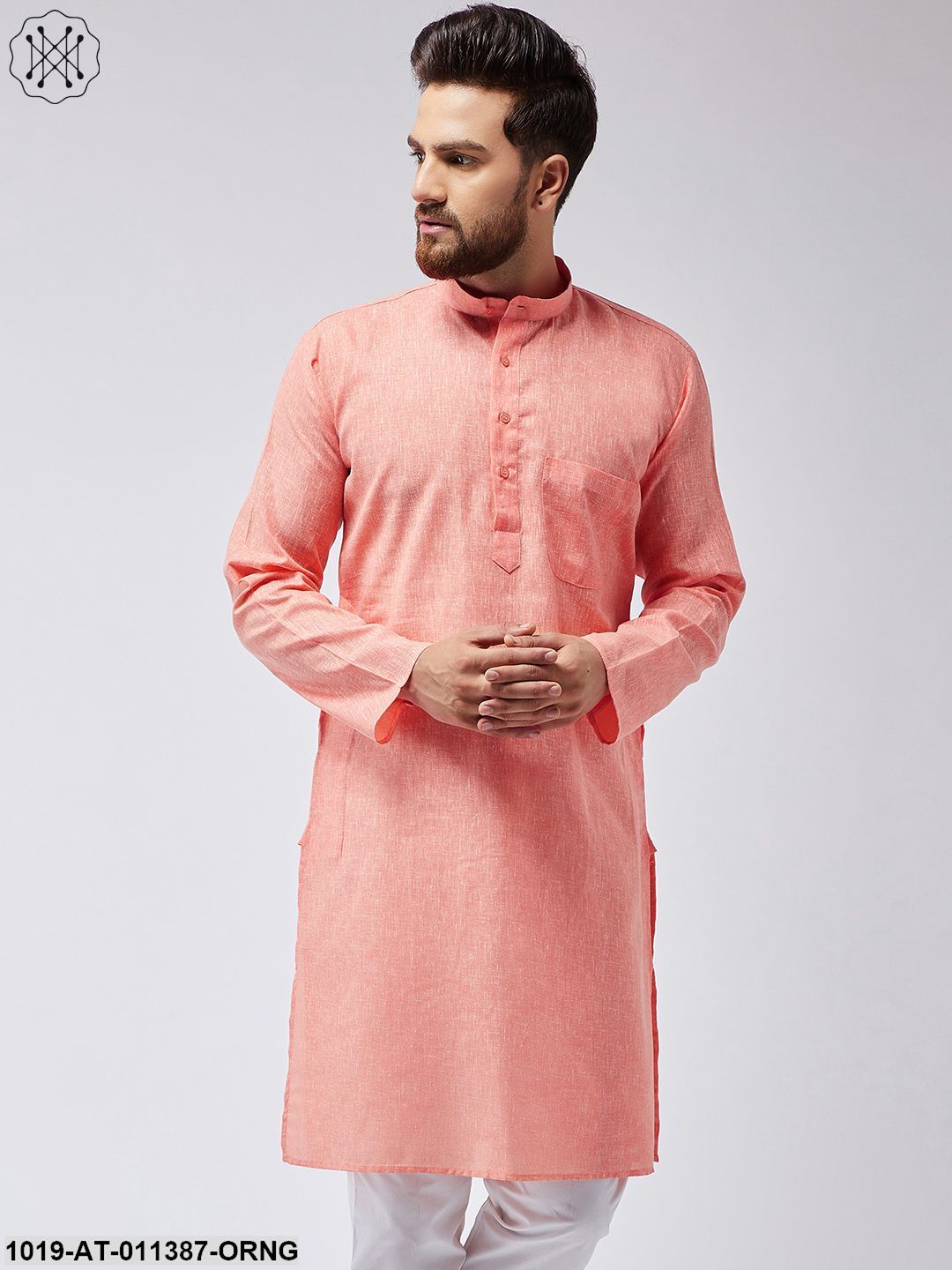 Men's Cotton Blend Orange Only Long Kurta