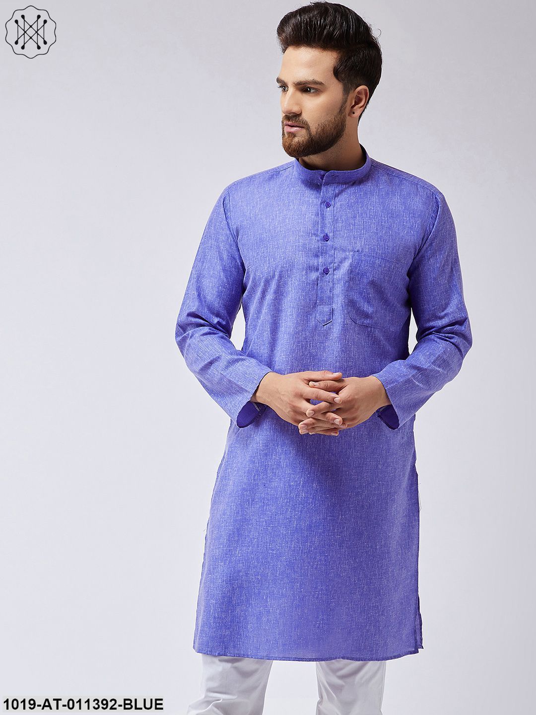 Men's Cotton Blend Indigo Blue Only Long Kurta