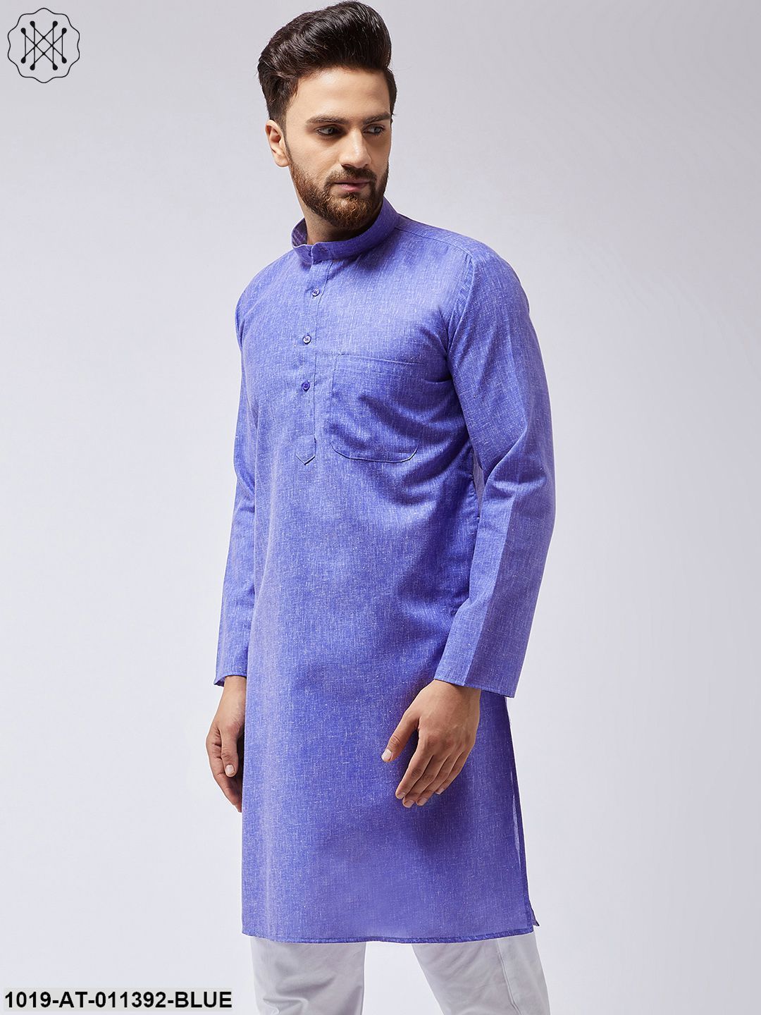 Men's Cotton Blend Indigo Blue Only Long Kurta