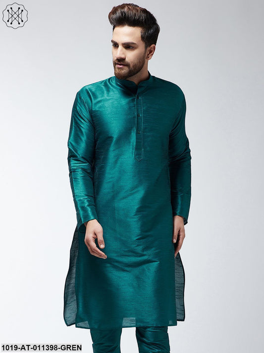 Men's Silk Blend Teal Green Only Long Kurta