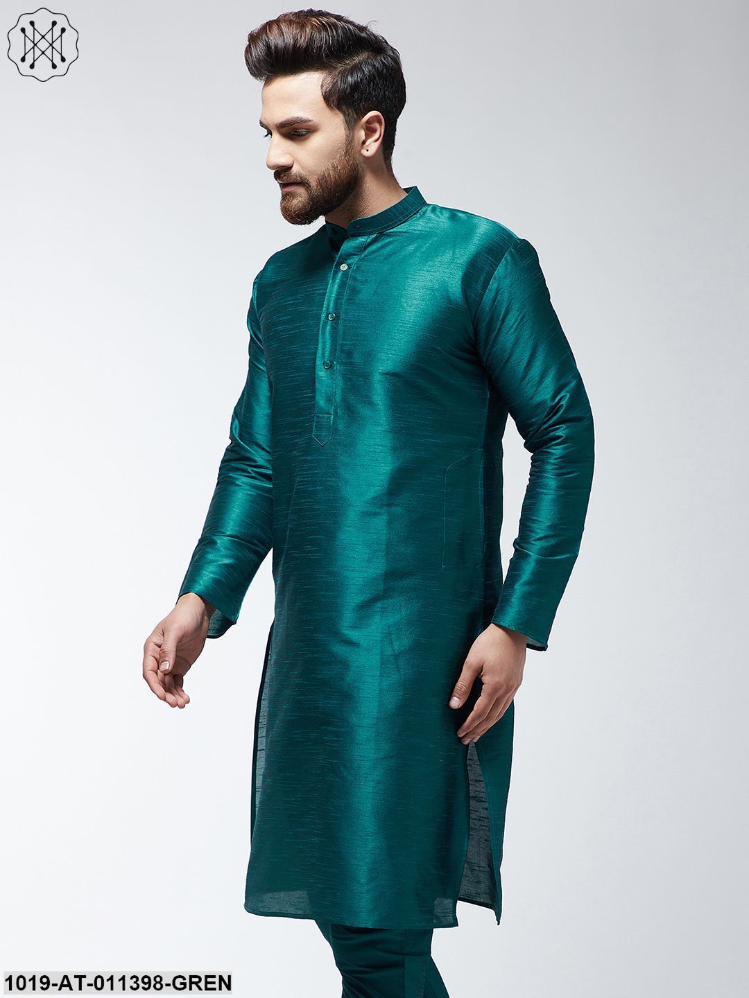 Men's Silk Blend Teal Green Only Long Kurta