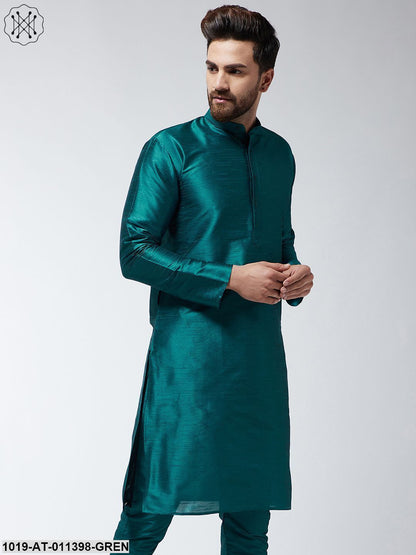 Men's Silk Blend Teal Green Only Long Kurta