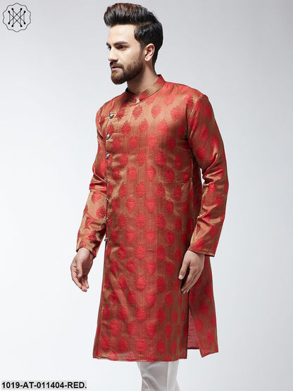 Men's Jacquard Silk Red Printed Only Long Kurta