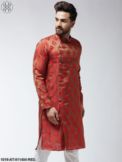 Men's Jacquard Silk Red Printed Only Long Kurta