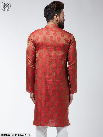 Men's Jacquard Silk Red Printed Only Long Kurta