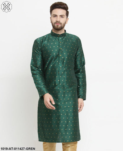 Men's Silk Blend Dark Green Printed Only Long Kurta