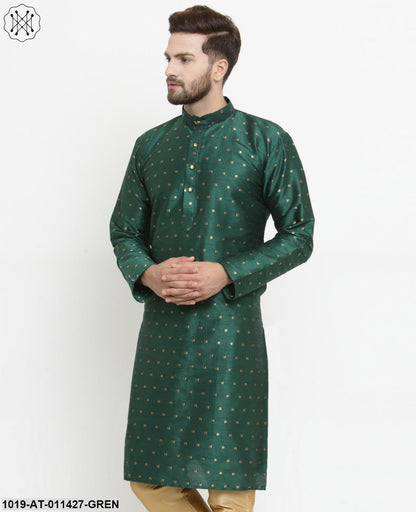 Men's Silk Blend Dark Green Printed Only Long Kurta