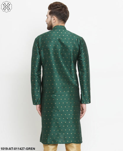 Men's Silk Blend Dark Green Printed Only Long Kurta