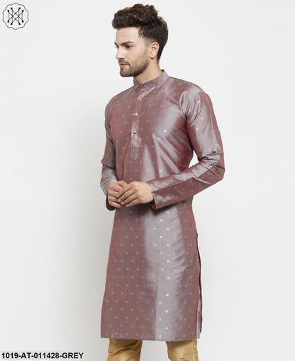 Men's Silk Blend Grey Printed Only Long Kurta