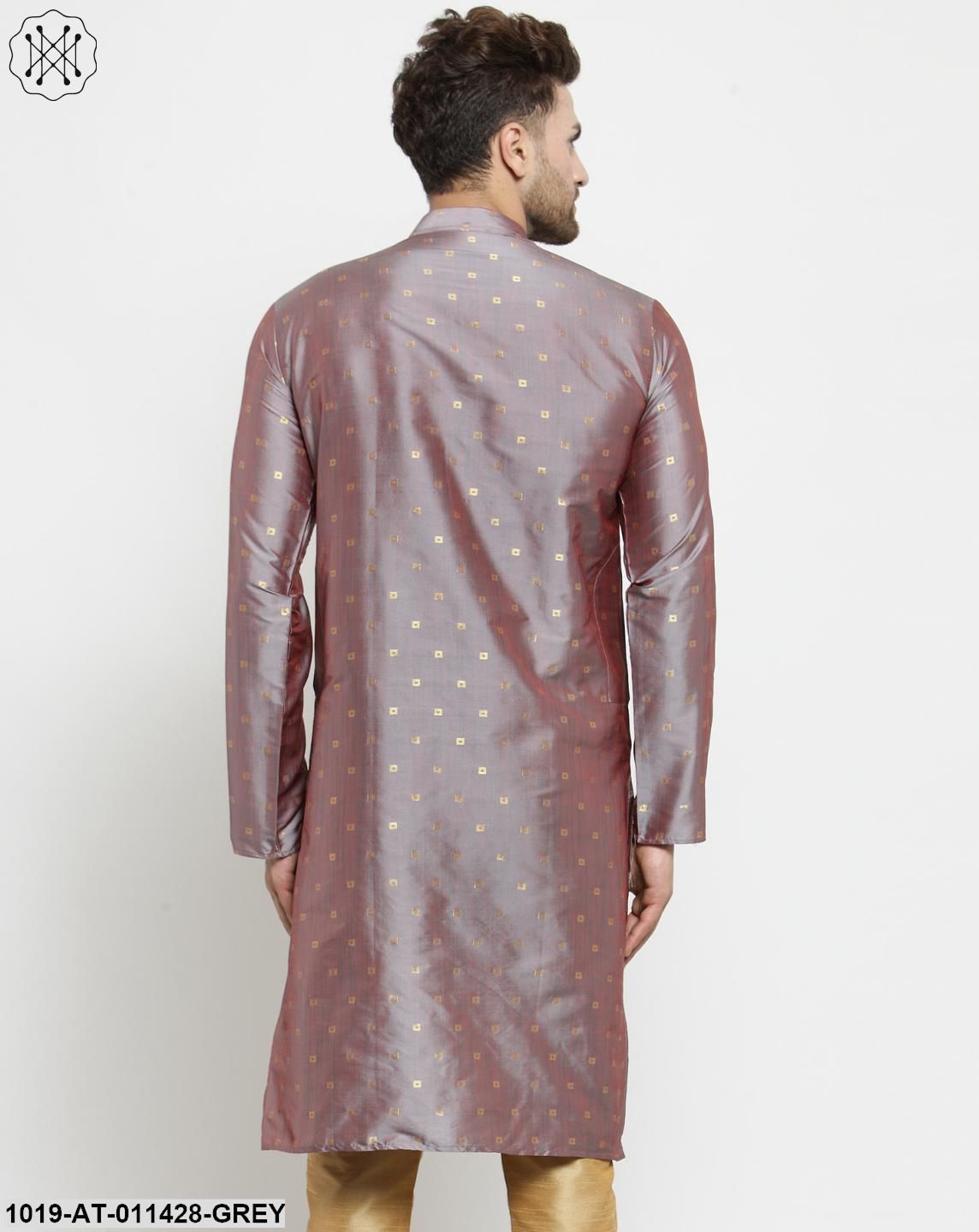 Men's Silk Blend Grey Printed Only Long Kurta