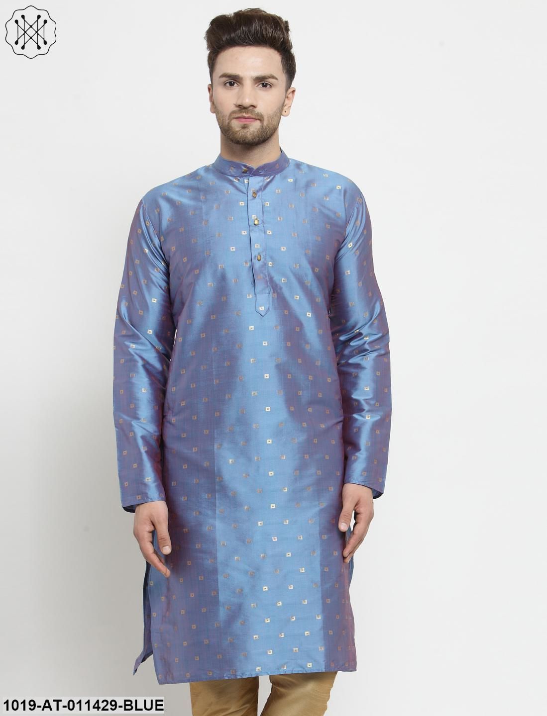 Men's Silk Blend Light Blue Printed Only Long Kurta