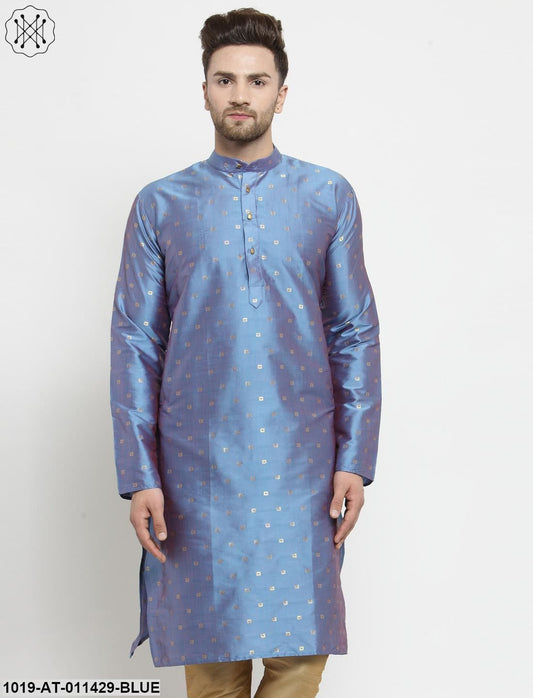 Men's Silk Blend Light Blue Printed Only Long Kurta