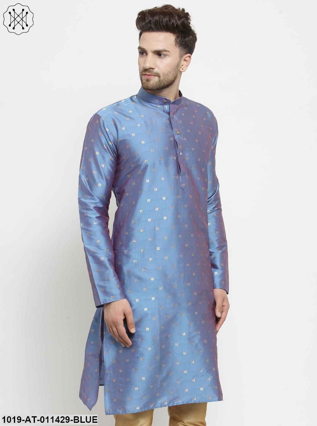 Men's Silk Blend Light Blue Printed Only Long Kurta