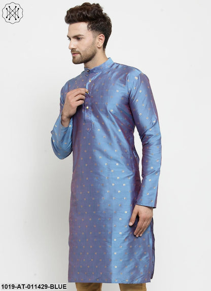 Men's Silk Blend Light Blue Printed Only Long Kurta