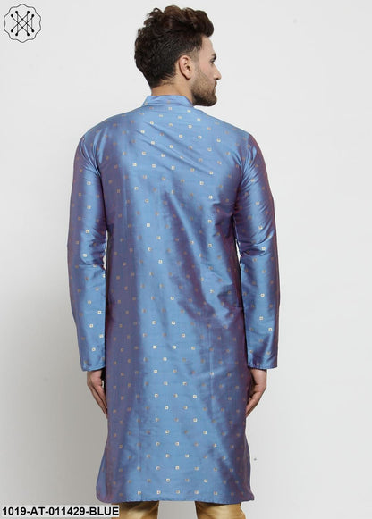 Men's Silk Blend Light Blue Printed Only Long Kurta