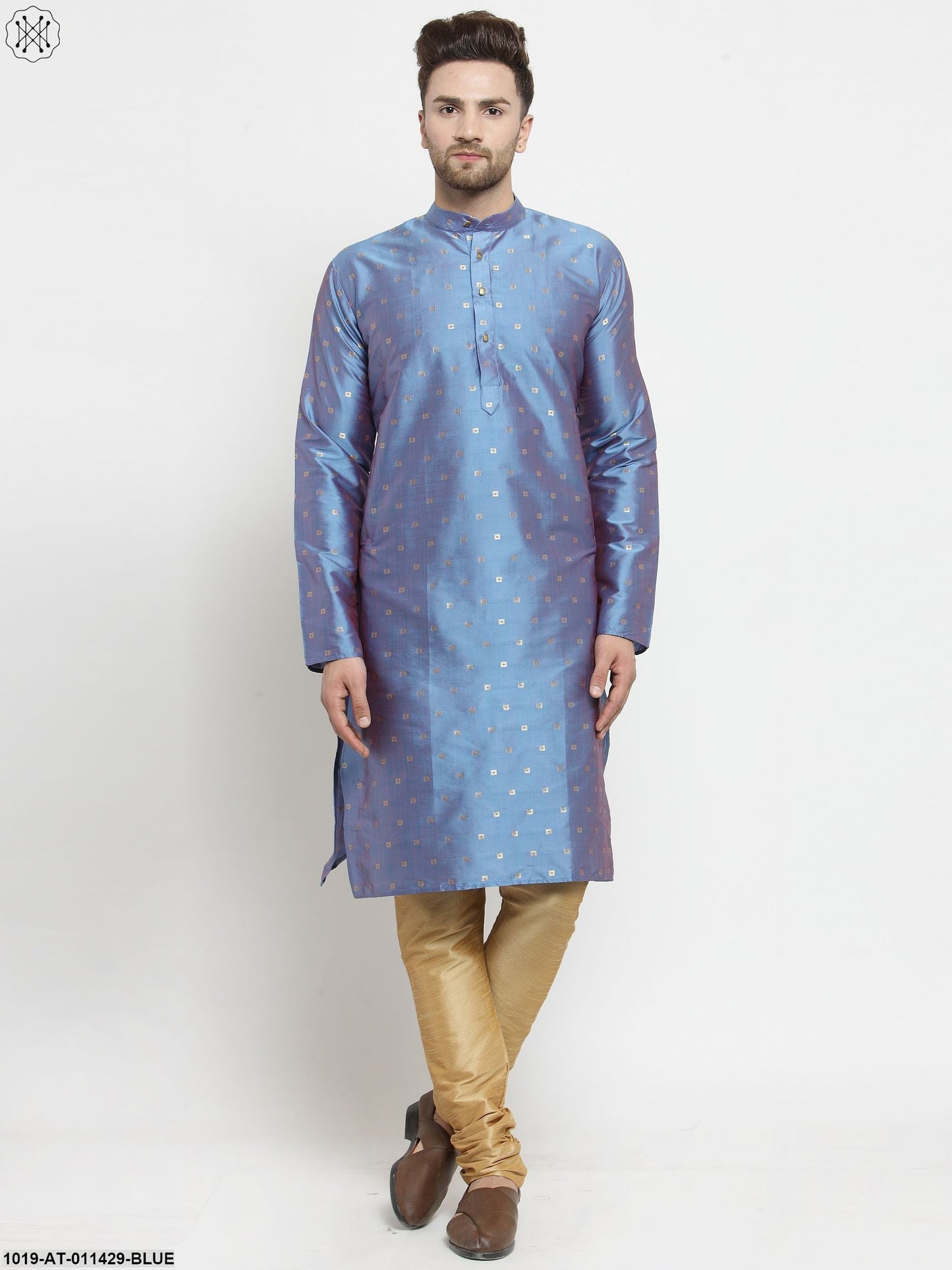 Men's Silk Blend Light Blue Printed Only Long Kurta