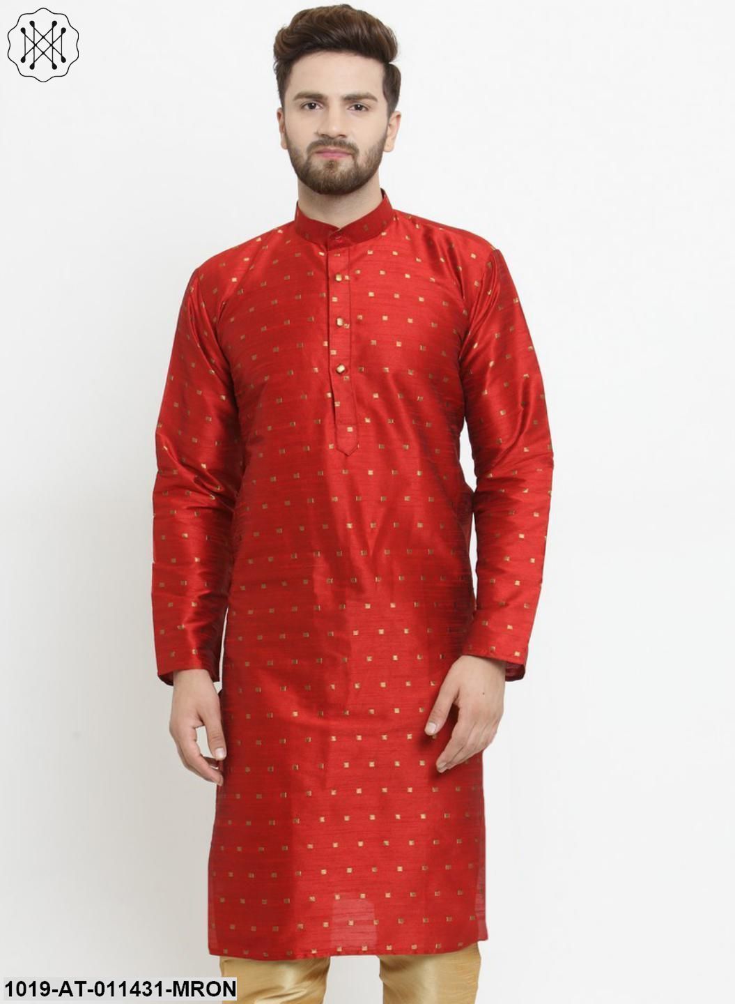 Men's Silk Blend Maroon Printed Only Long Kurta