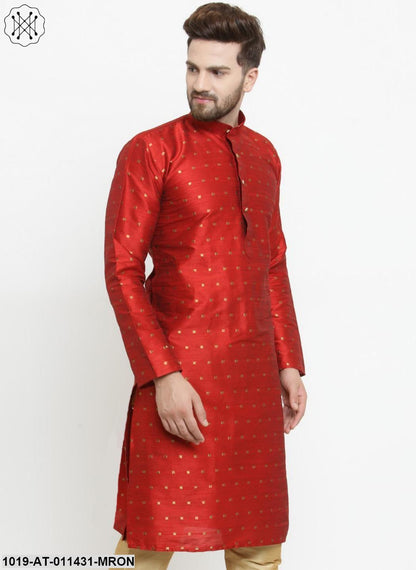 Men's Silk Blend Maroon Printed Only Long Kurta