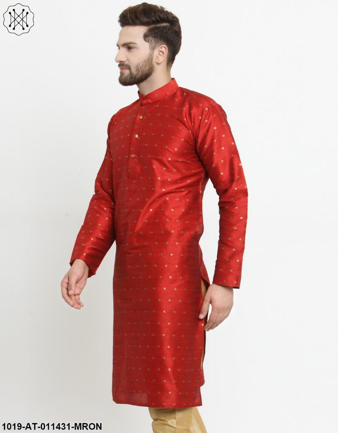 Men's Silk Blend Maroon Printed Only Long Kurta