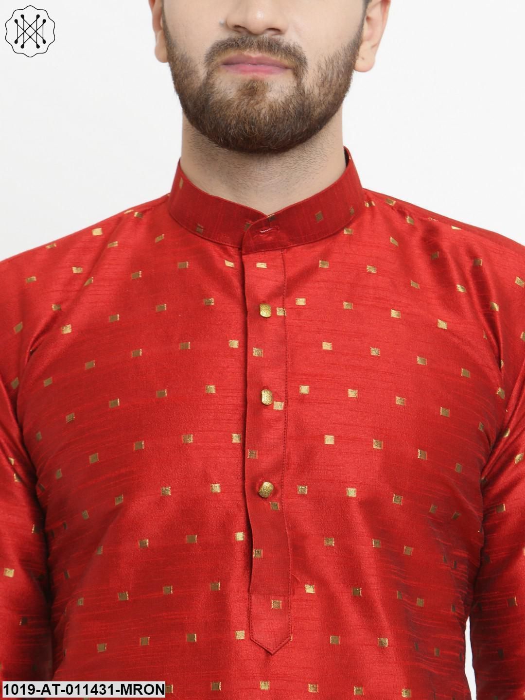 Men's Silk Blend Maroon Printed Only Long Kurta