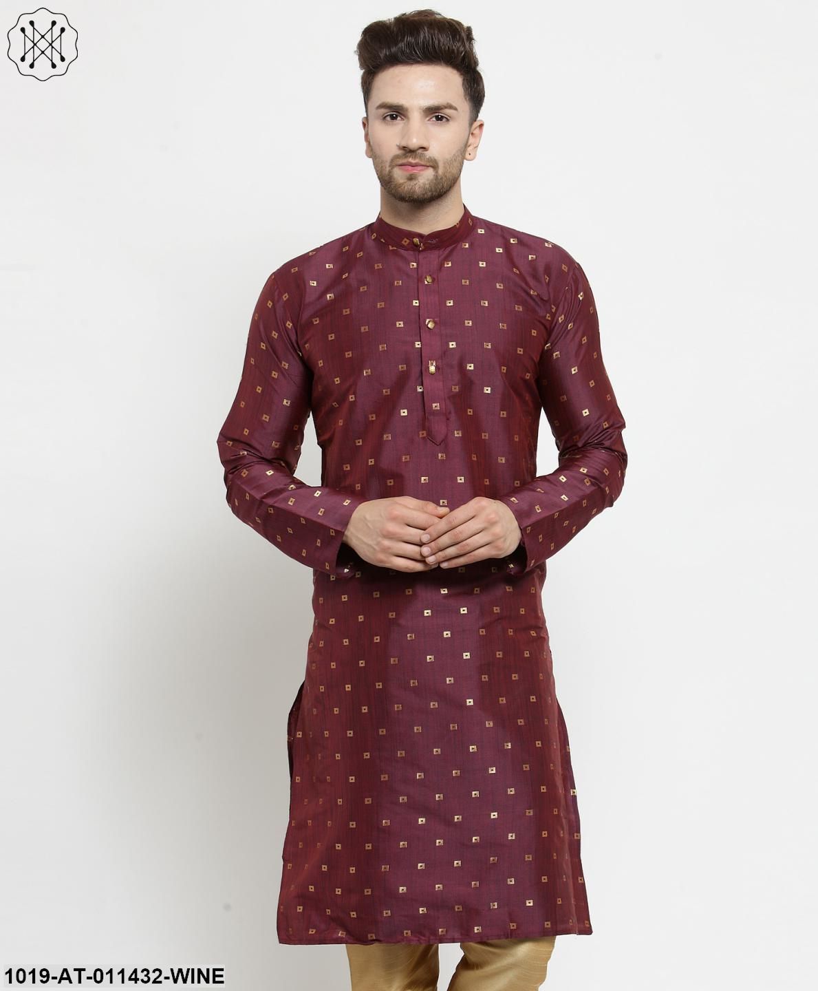 Men's Silk Blend Wine Printed Only Long Kurta